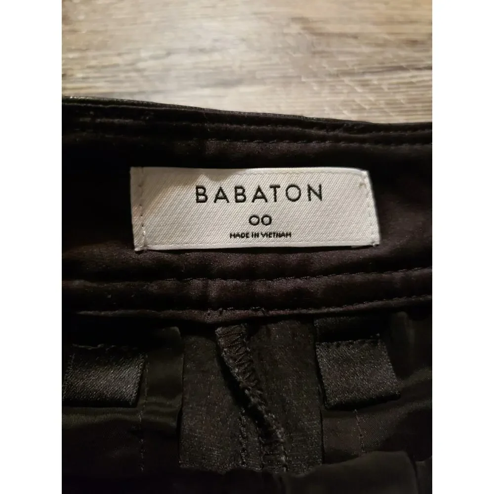 Babaton ARITZIA Women's Black Faux Leather Straight Pants Sz 00 Midrise (V4